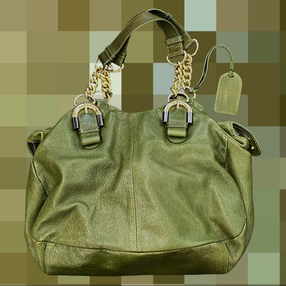 Badgley Mischka Platinum Connie XL hobo bag green and gold turn lock #030 - Picture 4 of 12